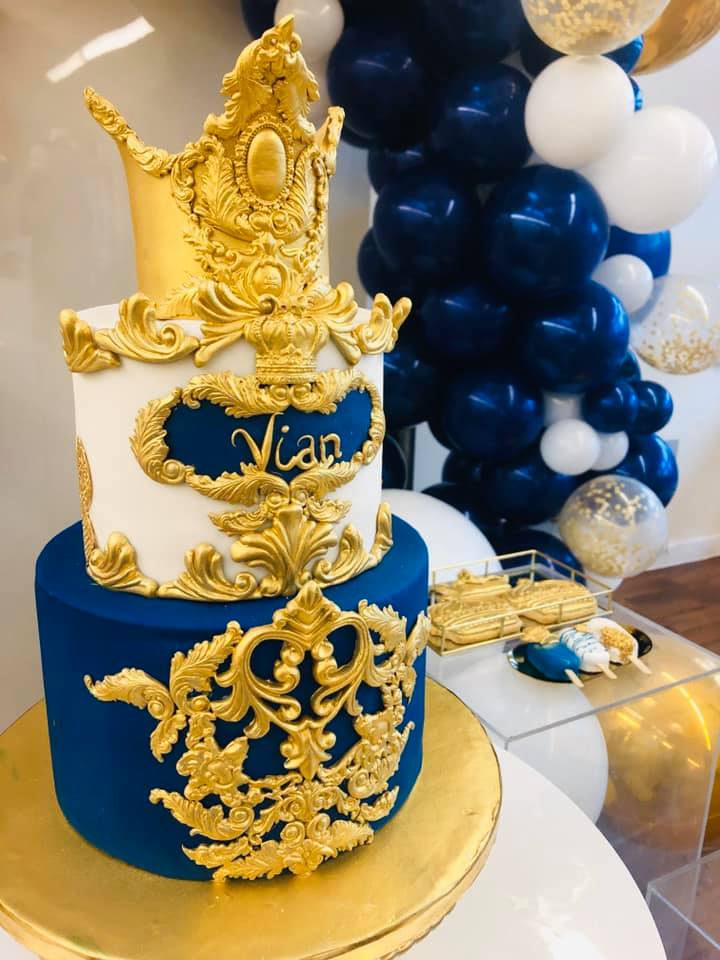 Blue and gold kids party showstopper cake