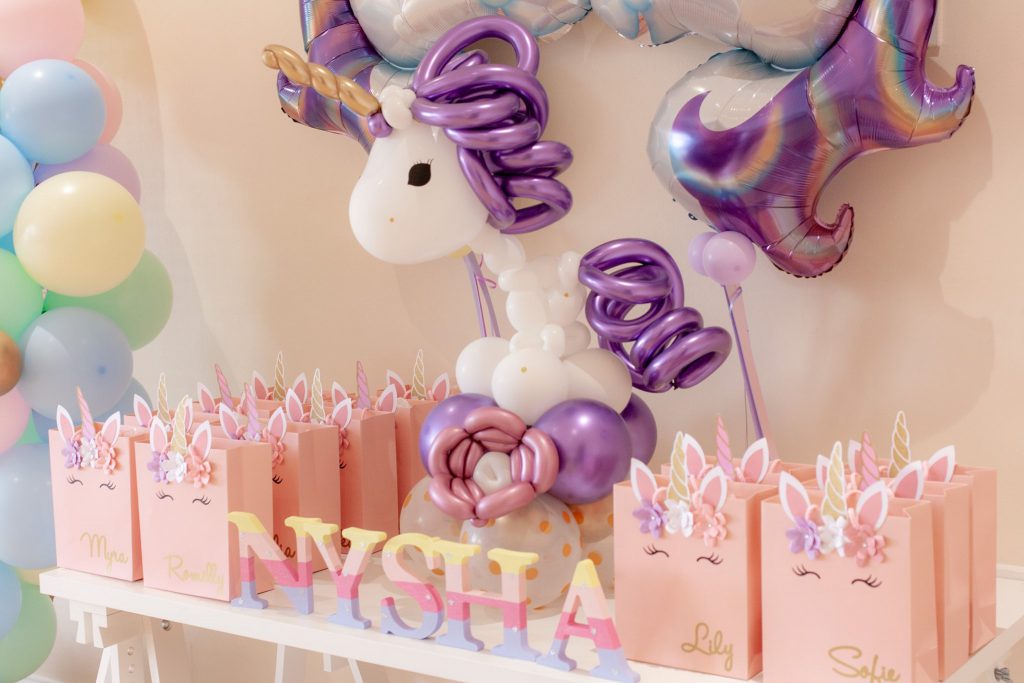 Unicorn themed kids party bags