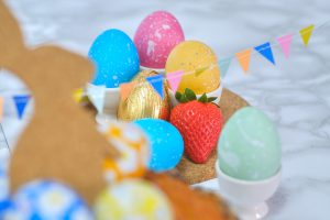 Colourful easter eggs at a party